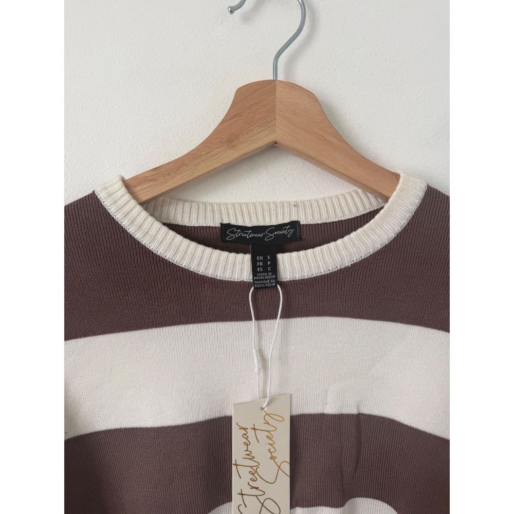 Streetwear Society Sweater – Brown & White Striped Boxy/Cropped Fit Size Small - Picture 2 of 3